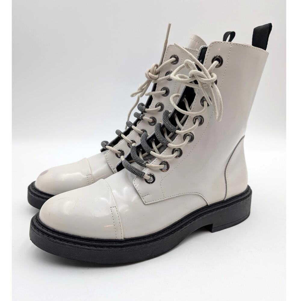 Dkny Malaya Lace-Up Combat Booties Almond Toe Women's White Size US9.5M EU40.5
